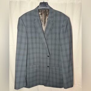 John Varvatos Window Pane Plaid Gray Wool Blend 2 Button Blazer 48 Long